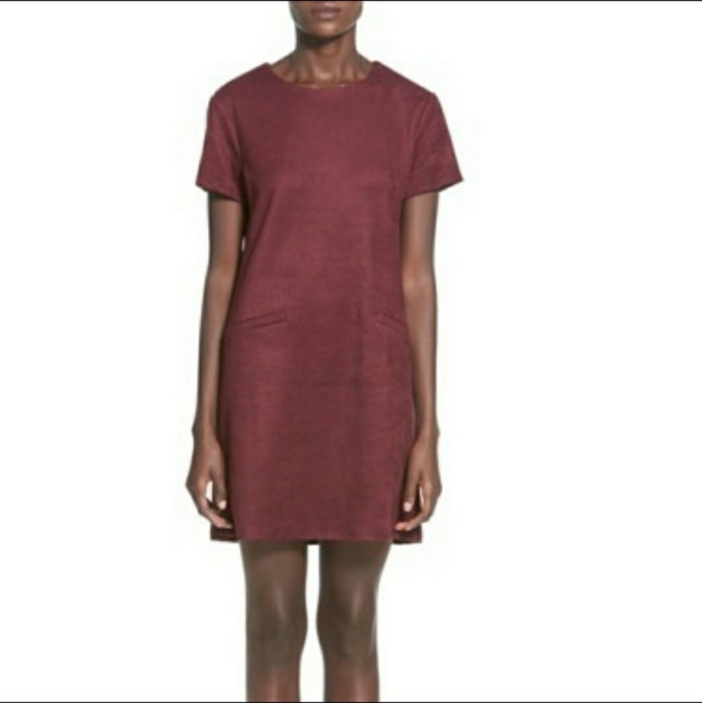 WAYF faux suede shift dress red wine/ plum Size M